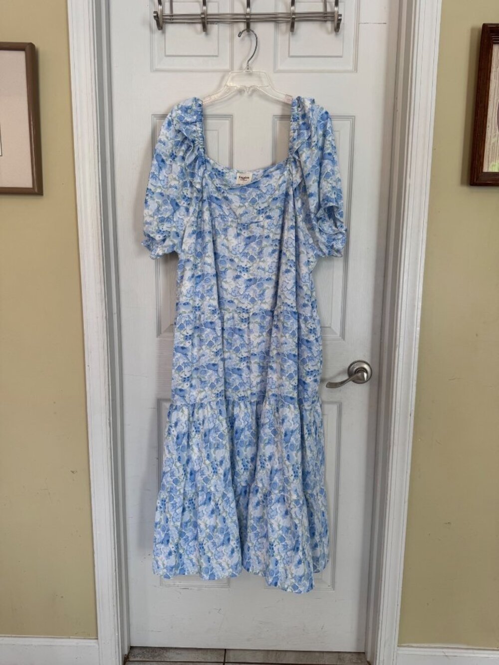 Hayden Blue Floral Dress Midi Ruffle Puffy Balloon Sleeve Watercolor Pocket 2XL - Picture 3 of 13